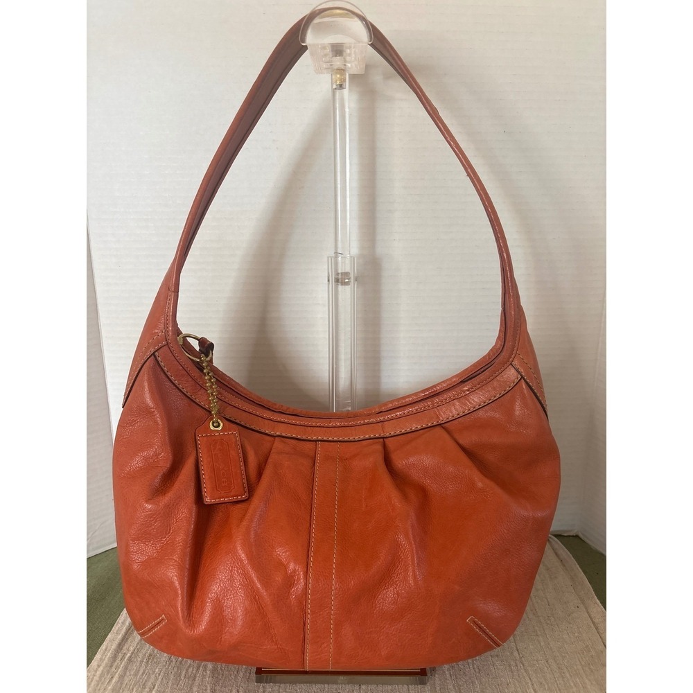 Coach Ergo Pleated Orange Leather Hobo Shoulder Bag 12235